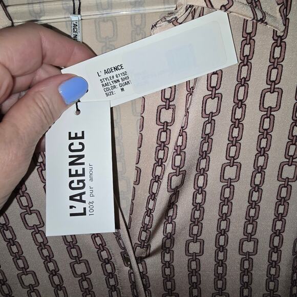 L'Agence Raelynn Shirt Midi Dress Quartz & Light Mocha Tonal Chains Size M NEW - Picture 7 of 8
